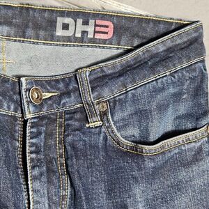 DH3 Mens Jeans 34x30 Dark Wash Straight Leg Denim Leather Patch 5 Pocket